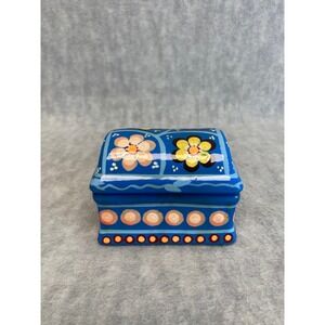 Hand Painted Trinket Box Pottery Mexico Multi-Color Treasure‎ Chest Talavera